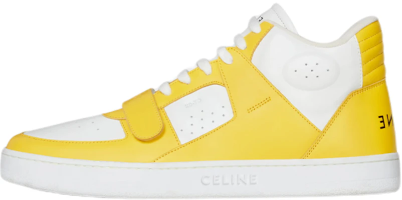 CELINE CT-02 刮痕裝飾 皮革中筒運動時尚休閒鞋 白黃 Buy CELINE CT-02 刮痕裝飾 皮革中筒運動時尚休閒鞋 白黃