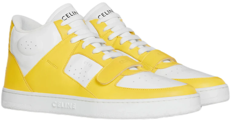CELINE CT-02 刮痕裝飾 皮革中筒運動時尚休閒鞋 白黃 Order CELINE CT-02 刮痕裝飾 皮革中筒運動時尚休閒鞋 白黃