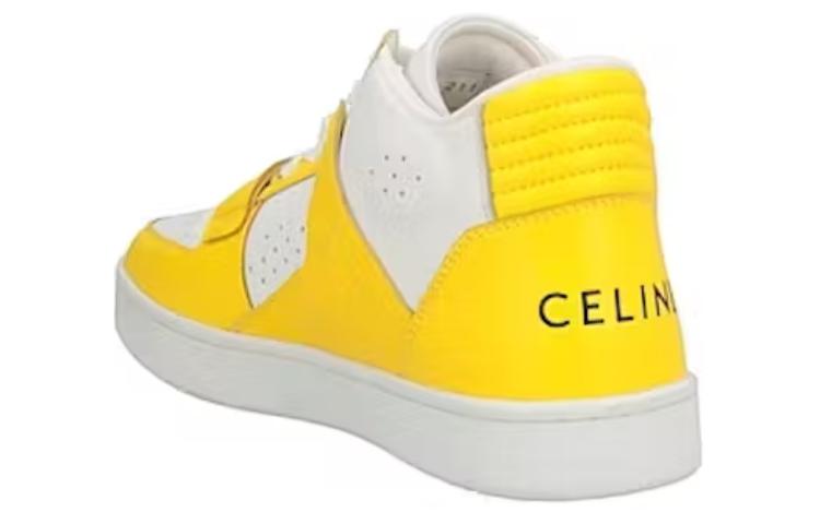 Lookbook CELINE CT-02 刮痕裝飾 皮革中筒運動時尚休閒鞋 白黃