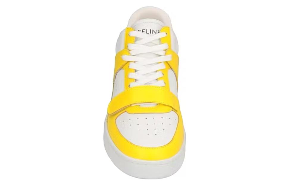 Shop CELINE CT-02 刮痕裝飾 皮革中筒運動時尚休閒鞋 白黃