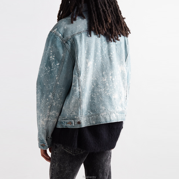 Purchase CELINE Jaket Denim Biru Lengan Panjang Distressed Paint-Splatter. 2Q297975O-08PA