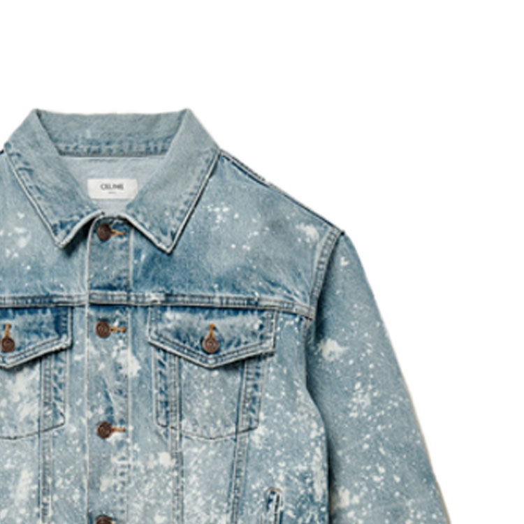 Details for CELINE Jaket Denim Biru Lengan Panjang Distressed Paint-Splatter. 2Q297975O-08PA