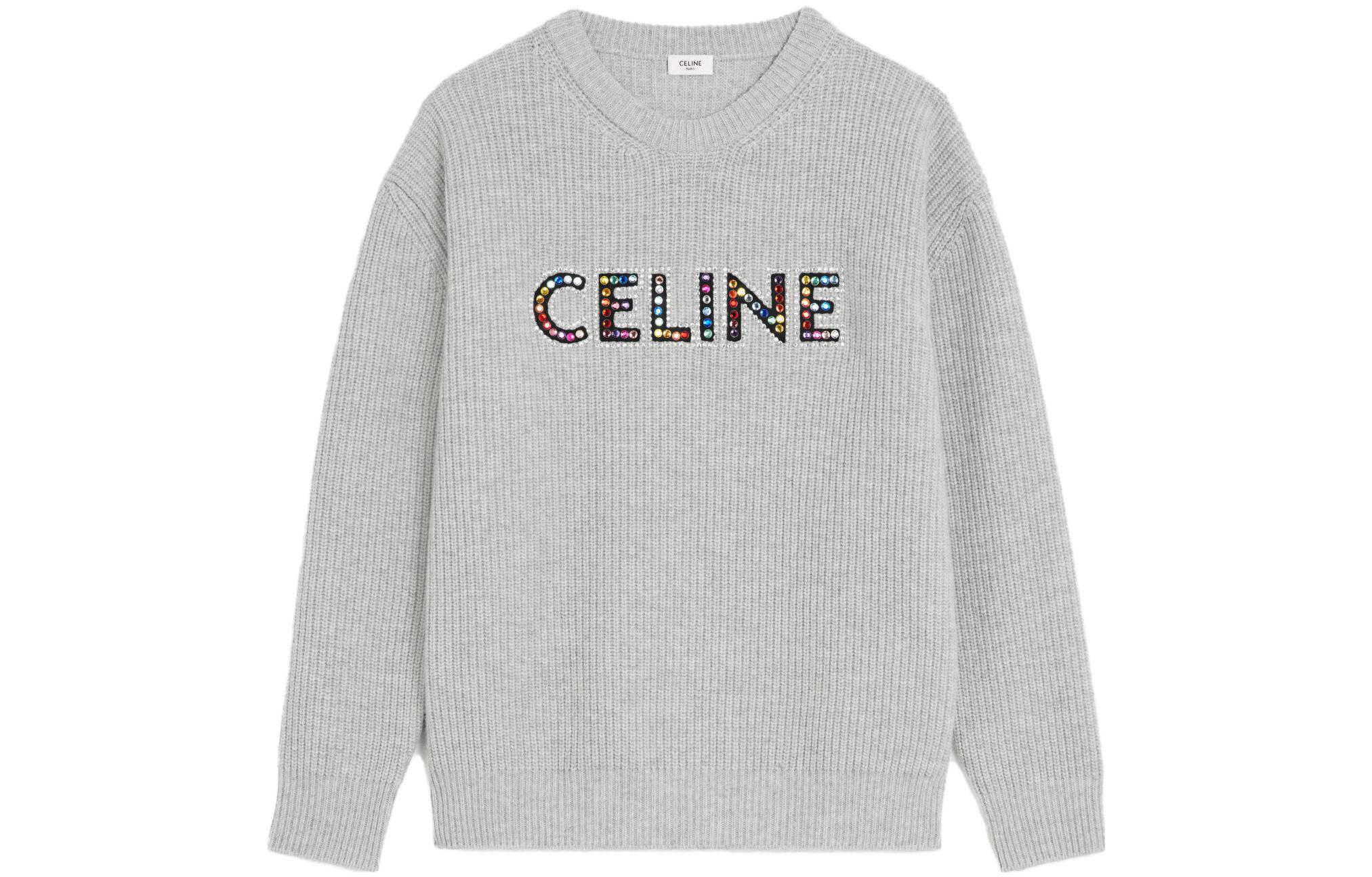 CELINE Dysfunctional Bauhaus SS23  Logo Embellished Sweater Light Grey. 2AG77445U-08GC