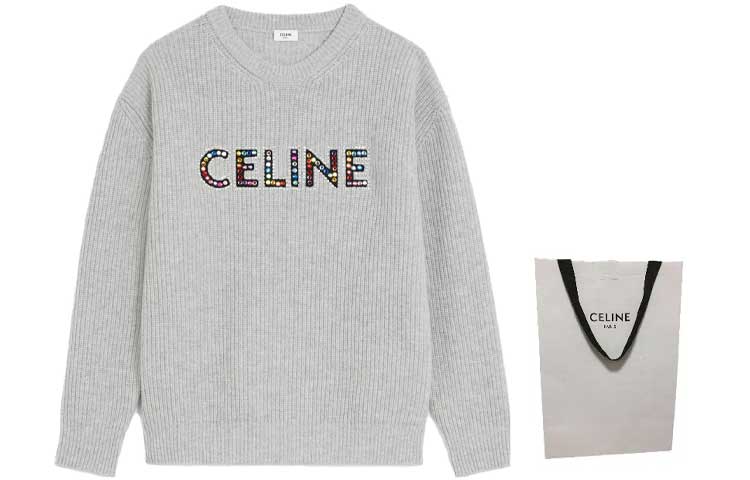 Shop CELINE Dysfunctional Bauhaus SS23  Logo Embellished Sweater Light Grey. 2AG77445U-08GC