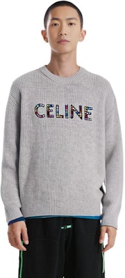 CELINE Dysfunctional Bauhaus SS23 Logo Embellished Sweater Light Grey. 2AG77445U-08GC Details for CELINE Dysfunctional Bauhaus SS23 Logo Embellished Sweater Light Grey. 2AG77445U-08GC