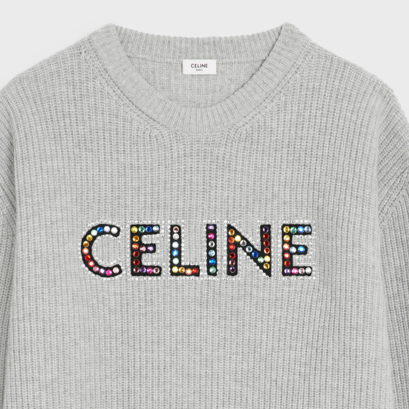 Cheap CELINE Dysfunctional Bauhaus SS23  Logo Embellished Sweater Light Grey. 2AG77445U-08GC