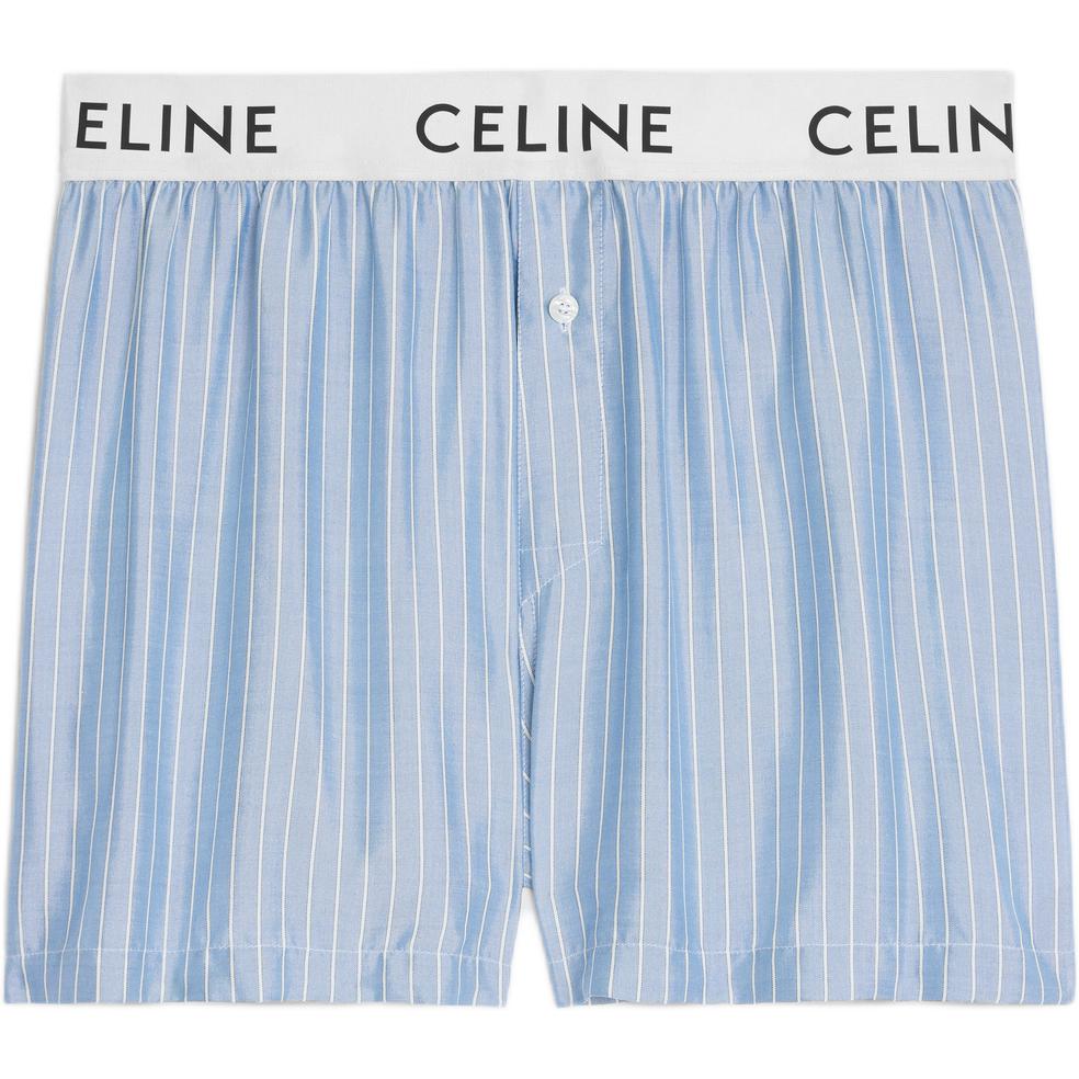 CELINE Dysfunctional Bauhaus Striped Logo Elastic Waist Shorts Blue (FW22). 2Z328948S-07CF