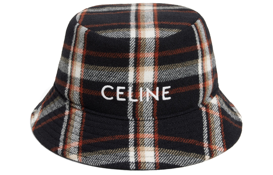 Celine Embroidered Letter Plaid Wool Bucket Hat Brown. 2AU5B231L-14ML
