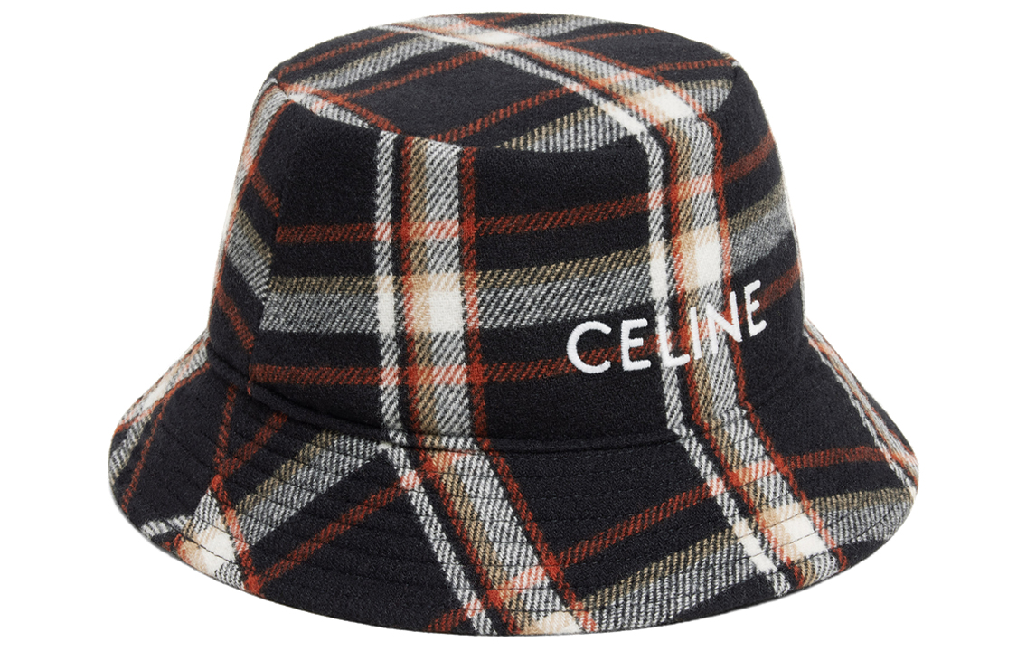 Lookbook Celine Embroidered Letter Plaid Wool Bucket Hat Brown. 2AU5B231L-14ML