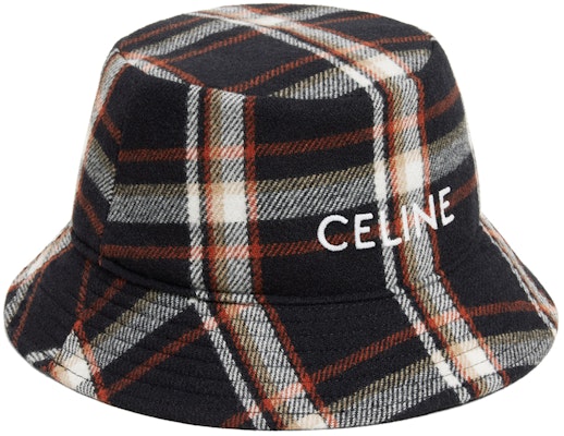 Celine Embroidered Letter Plaid Wool Bucket Hat Brown. 2AU5B231L-14ML Lookbook Celine Embroidered Letter Plaid Wool Bucket Hat Brown. 2AU5B231L-14ML