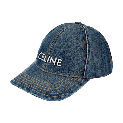 CELINE Embroidered Logo Cotton Baseball Cap Navy Blue for Men. 2AUS9815V08TI