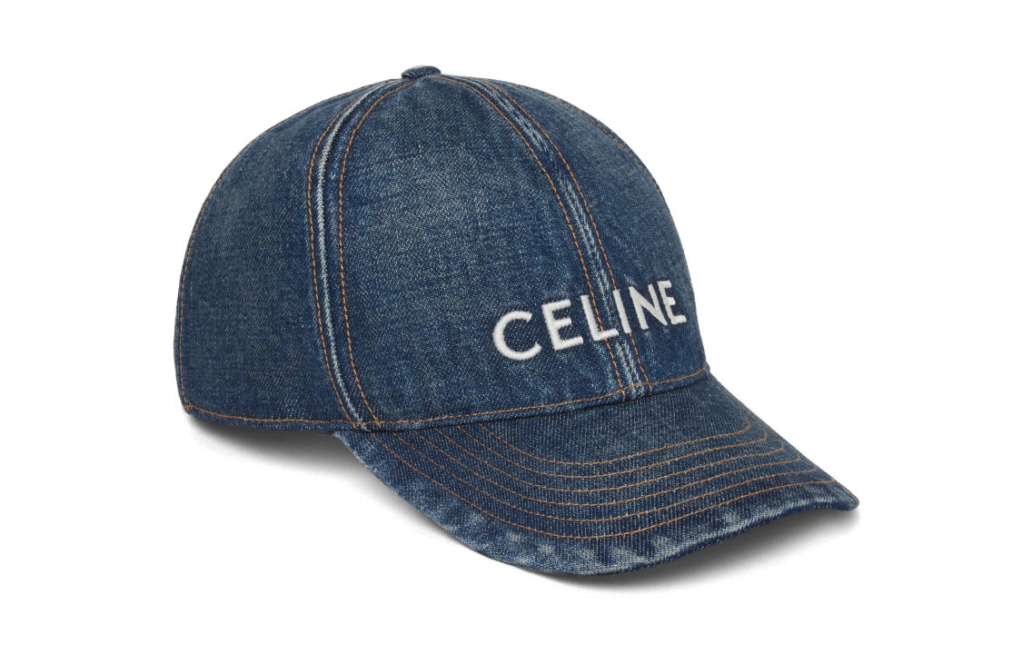 Shop CELINE Embroidered Logo Cotton Baseball Cap Navy Blue for Men. 2AUS9815V08TI