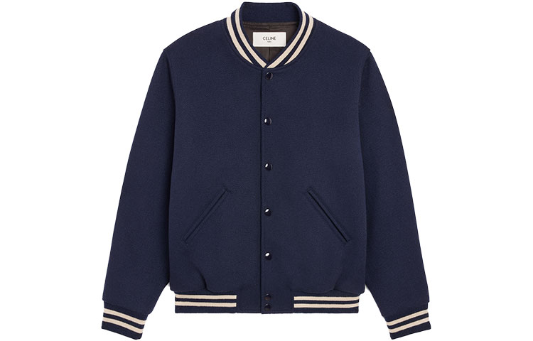 Celine Embroidered Logo Oversized College Jacket Navy Blue () 2V08F896C-07VY