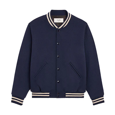 Celine Embroidered Logo Oversized College Jacket Navy Blue () 2V08F896C-07VY