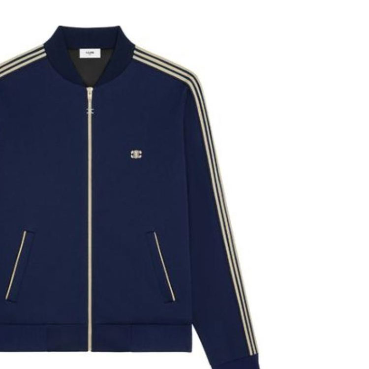 Purchase Celine Jaket Zip-Up Unisex Bordir Logo Garis Biru 2Y05D121O-07VG