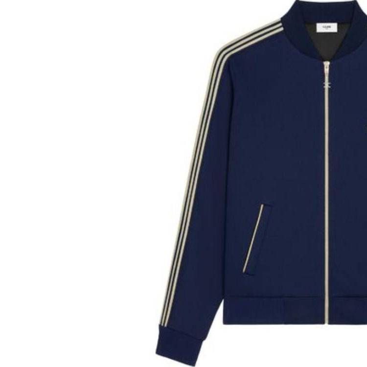 Details for Celine Jaket Zip-Up Unisex Bordir Logo Garis Biru 2Y05D121O-07VG