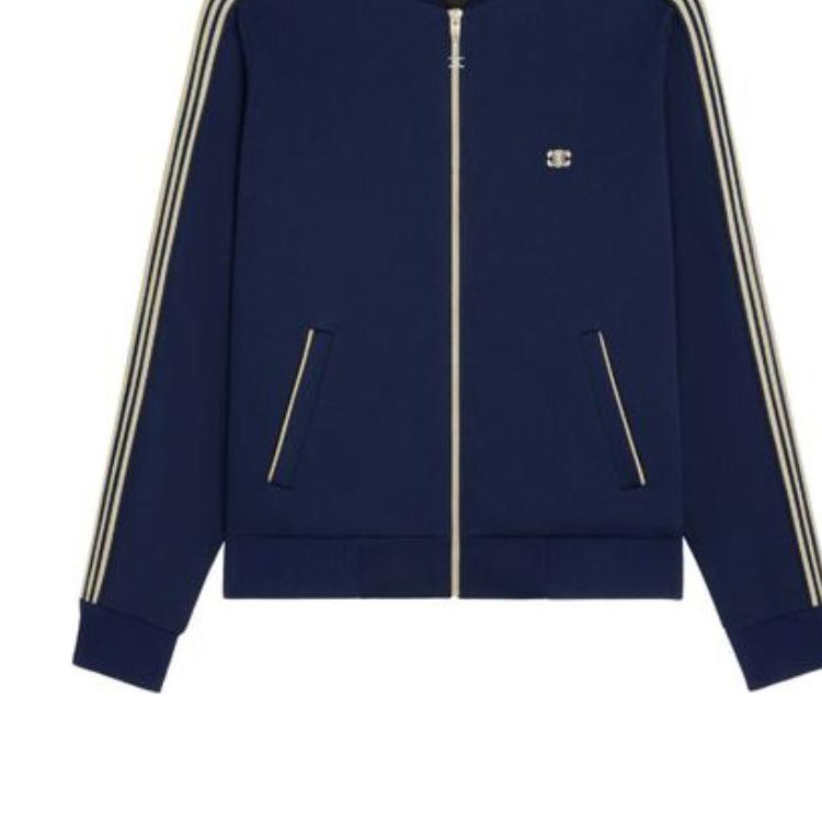 Sizing Celine Jaket Zip-Up Unisex Bordir Logo Garis Biru 2Y05D121O-07VG