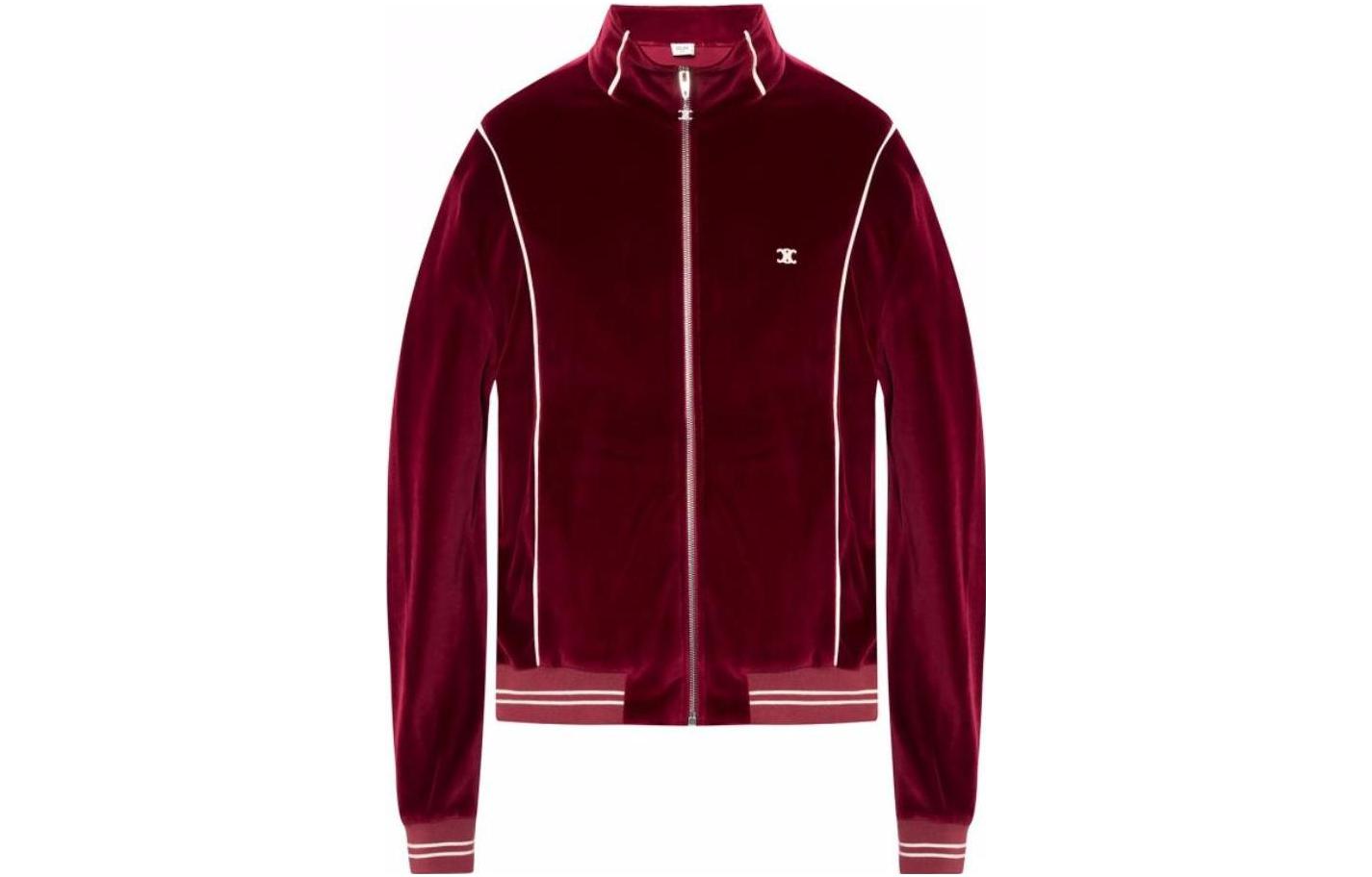Celine Embroidered Logo Zip Jacket Maroon 2Y146679l-28BX