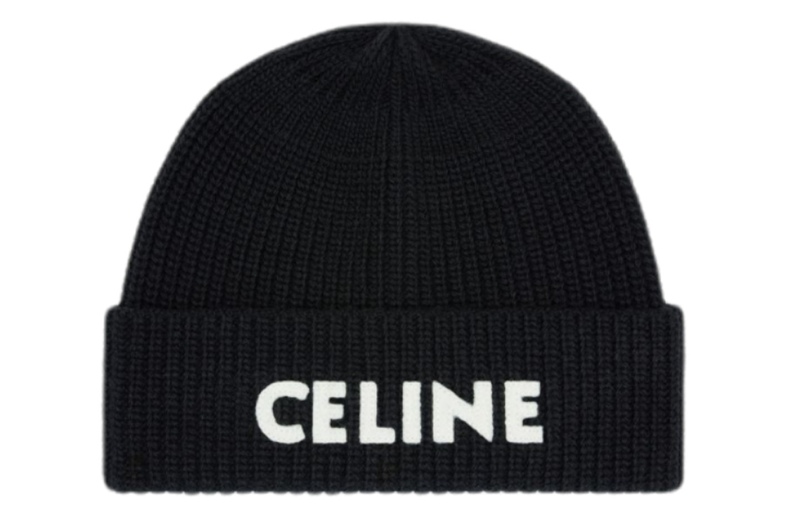 Order CELINE Embroidered Wool Knit Beanie Unisex Black Couples Hat. 2A61W535Q-38NO