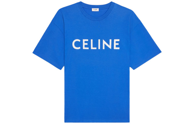 CELINE Fitted T-Shirt with Letter Logo - Blue. 2X681501F-07KW