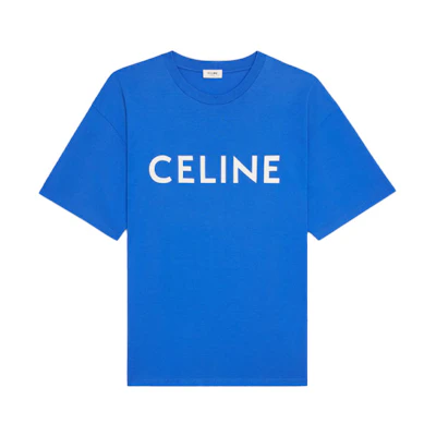 CELINE Fitted T-Shirt with Letter Logo - Blue. 2X681501F-07KW