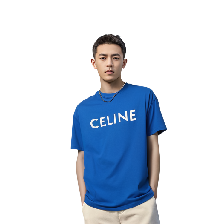 Shop CELINE Kaos Ketat dengan Logo Huruf - Biru. 2X681501F-07KW
