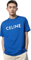 CELINE Kaos Ketat dengan Logo Huruf - Biru. 2X681501F-07KW Shop CELINE Kaos Ketat dengan Logo Huruf - Biru. 2X681501F-07KW