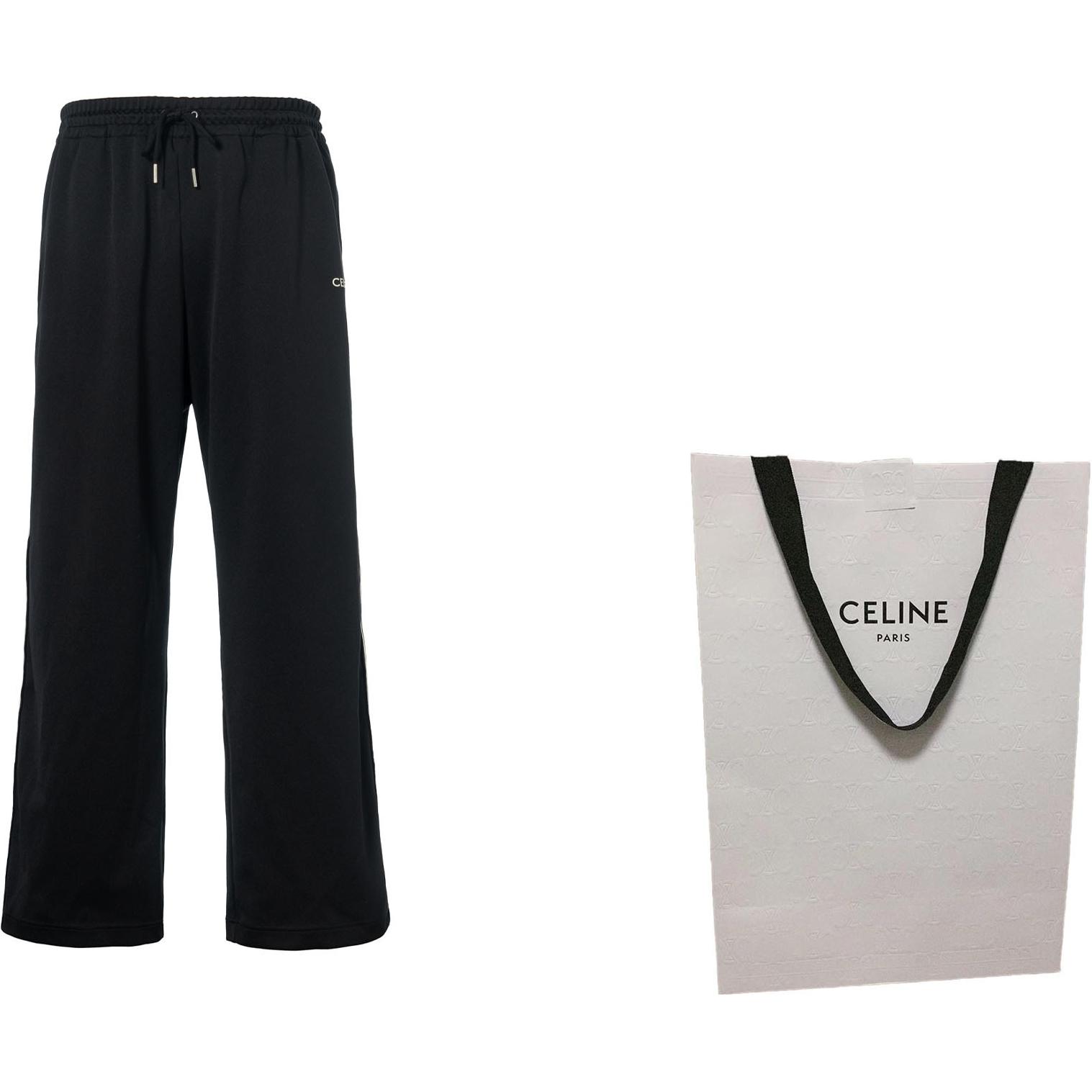 Shop CELINE FW21 Pantalones Jogger Negros Bordados de Punto. 2Z099121O-38AW