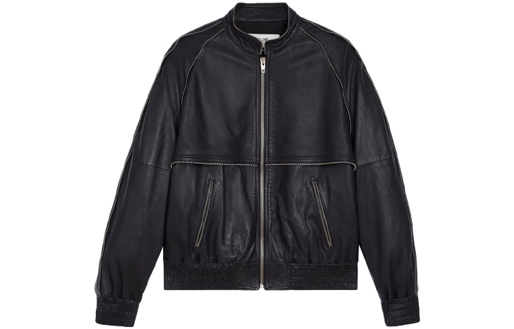 Celine FW21 Black Lambskin Leather Zip Jacket 2E991280D-38NO