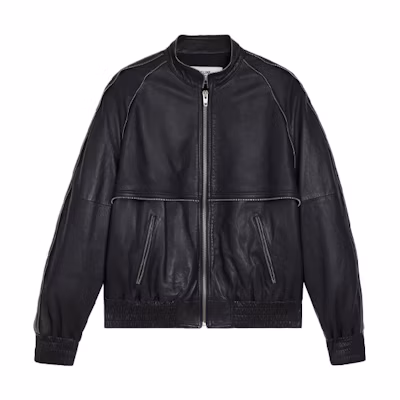 Celine FW21 Black Lambskin Leather Zip Jacket 2E991280D-38NO