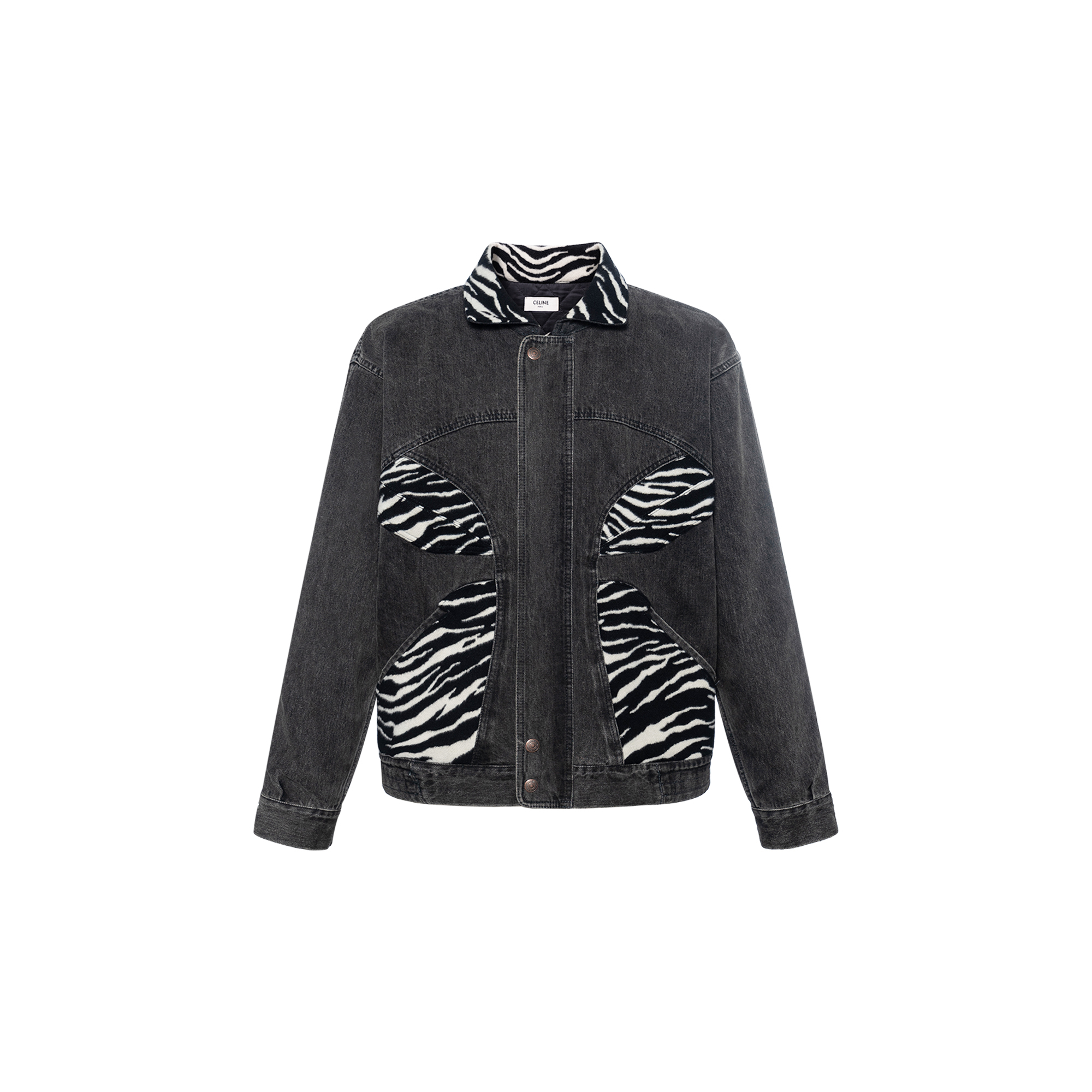 CELINE FW21 Charcoal Tiger Print Washed Denim Jacket Grey Black 2Q294947F-38CH