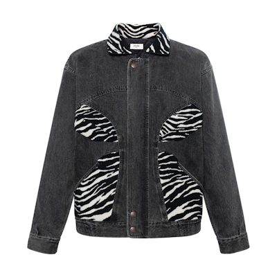 CELINE FW21 Charcoal Tiger Print Washed Denim Jacket Grey Black 2Q294947F-38CH