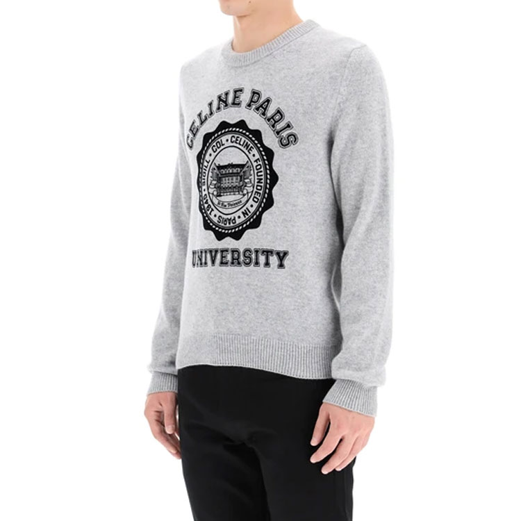 Purchase CELINE FW21 Sweter Rajut Abu-Abu dengan Pola Huruf Lengan Panjang. 2A04H849K-08EF