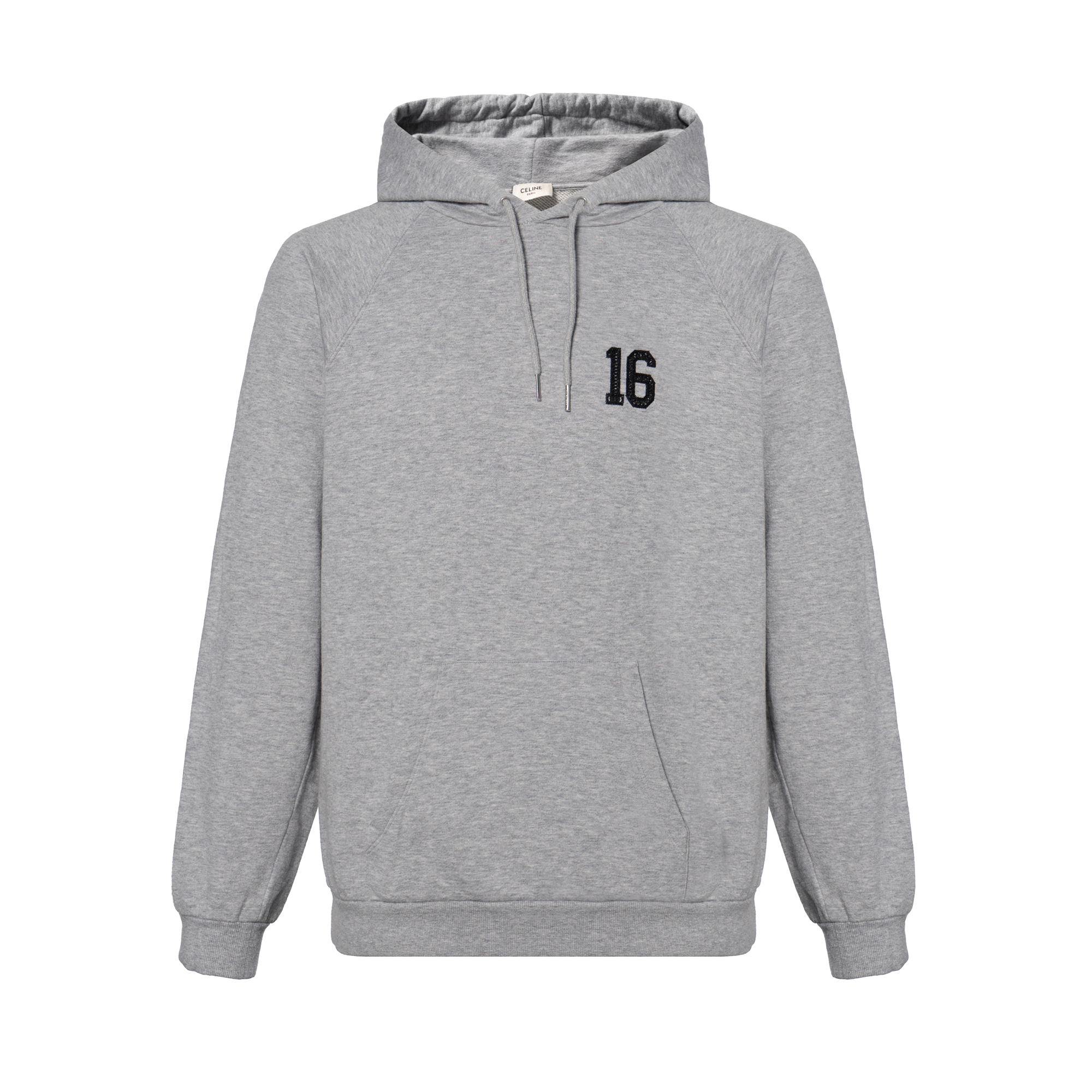 Celine FW21 Grey Hoodie with Back Number 16 Print & Large Logo Embroidery - Men 2Y174450I-09GB