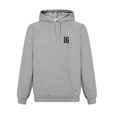 Celine FW21 Grey Hoodie with Back Number 16 Print & Large Logo Embroidery - Men 2Y174450I-09GB