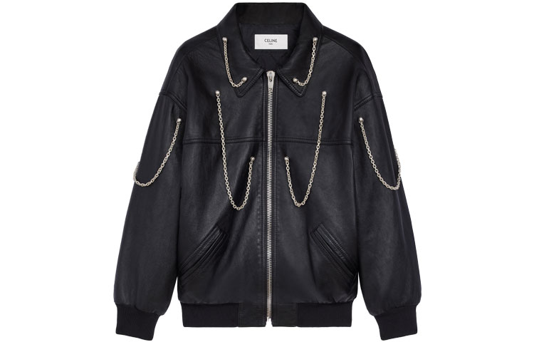 Celine FW21 Lambskin Oversized Chain Jacket Black 2E973280D-38NO