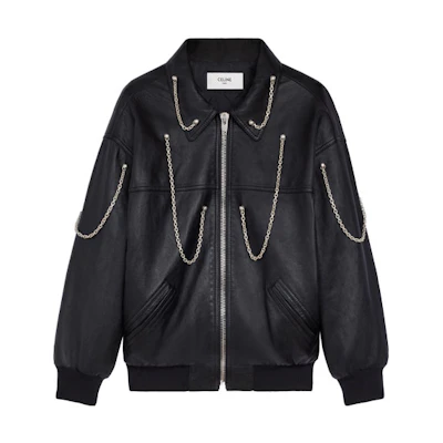 Celine FW21 Lambskin Oversized Chain Jacket Black 2E973280D-38NO
