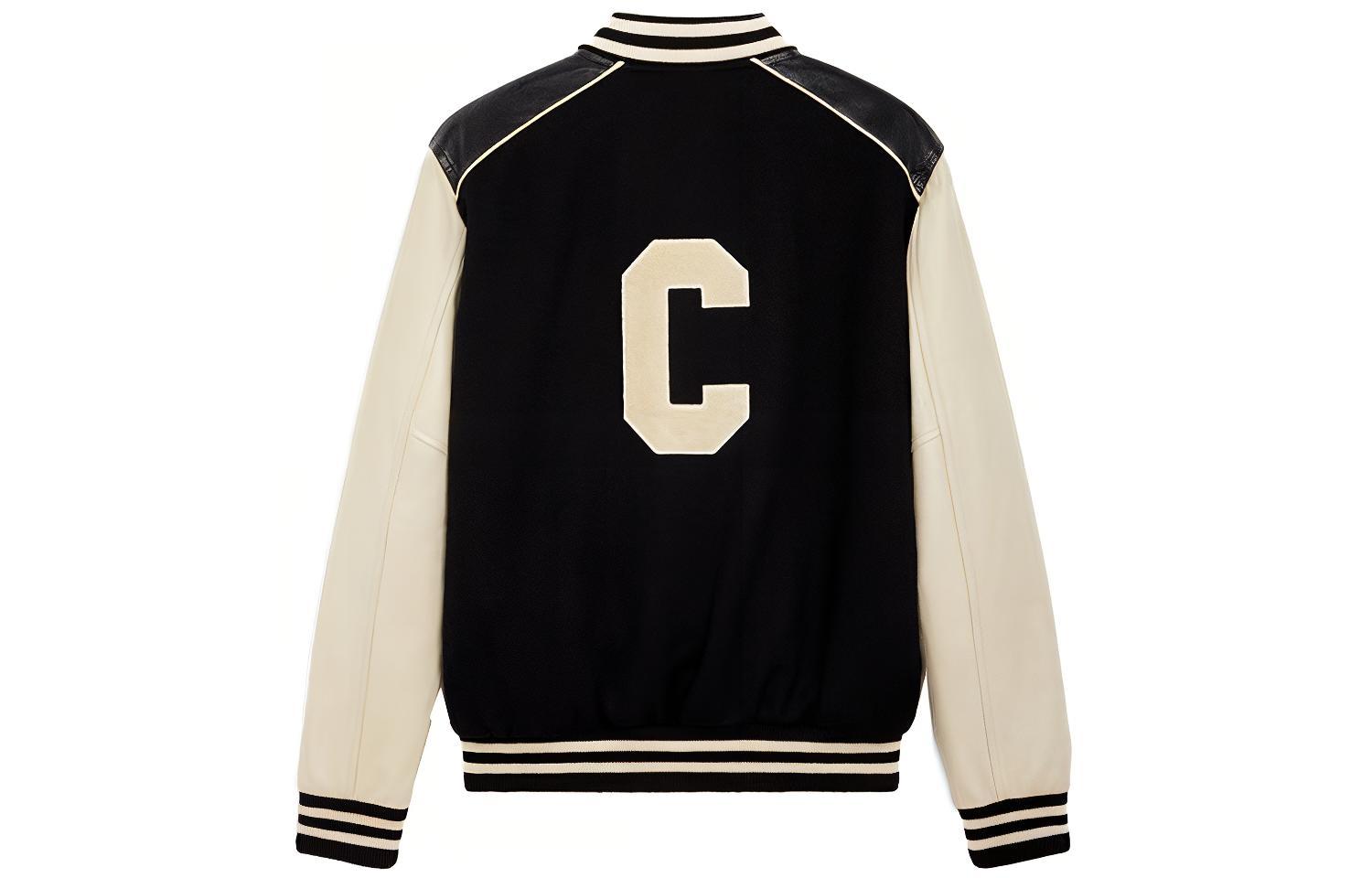 Lookbook Jaket Varsity Baseball CELINE FW21 Logo C Besar Warna Hitam. 2V56D896C-38NO