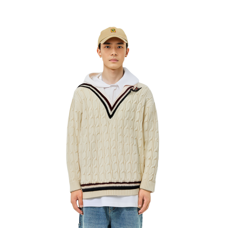CELINE FW21 Logo Striped Wool Knit Hoodie Beige Menswear Sweater. 2A03Q108O-01NR 圖 4