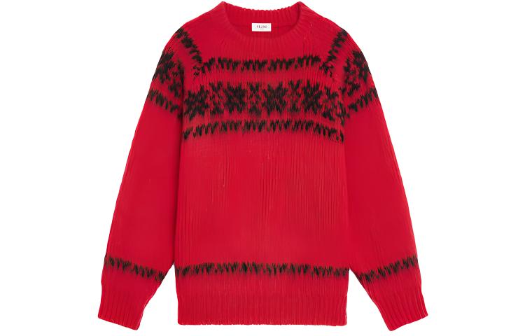 CELINE FW21 Red Jacquard Knit Wool Sweater Crewneck Pullover for Men 2A33P120O-27NO