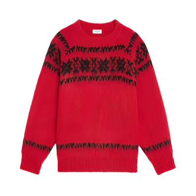 CELINE FW21 Red Jacquard Knit Wool Sweater Crewneck Pullover for Men 2A33P120O-27NO