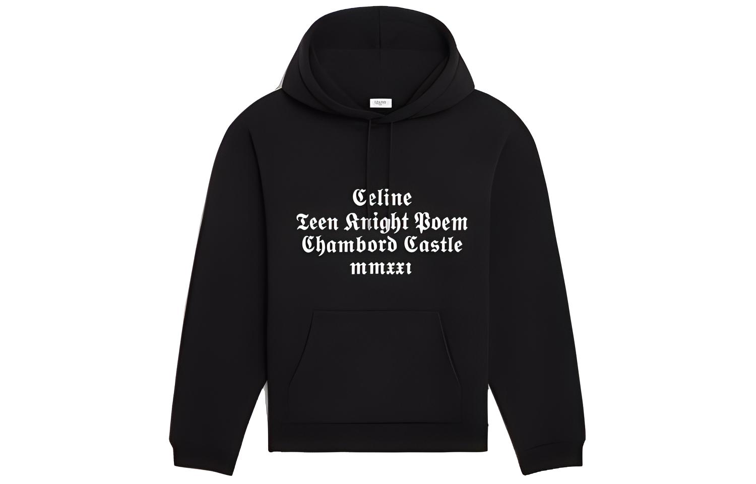 Celine FW21 Slogan Print Cotton Fleece Hoodie Black Men’s Loose Fit 2Y493052H-38AW