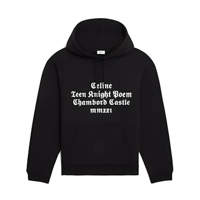 Celine FW21 Slogan Print Cotton Fleece Hoodie Black Men’s Loose Fit 2Y493052H-38AW