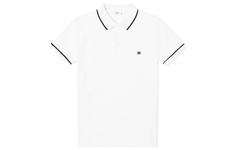 CELINE FW21 Triomphe Logo Printed Cotton Short Sleeve Polo Shirt White Men 2X136043F-010B