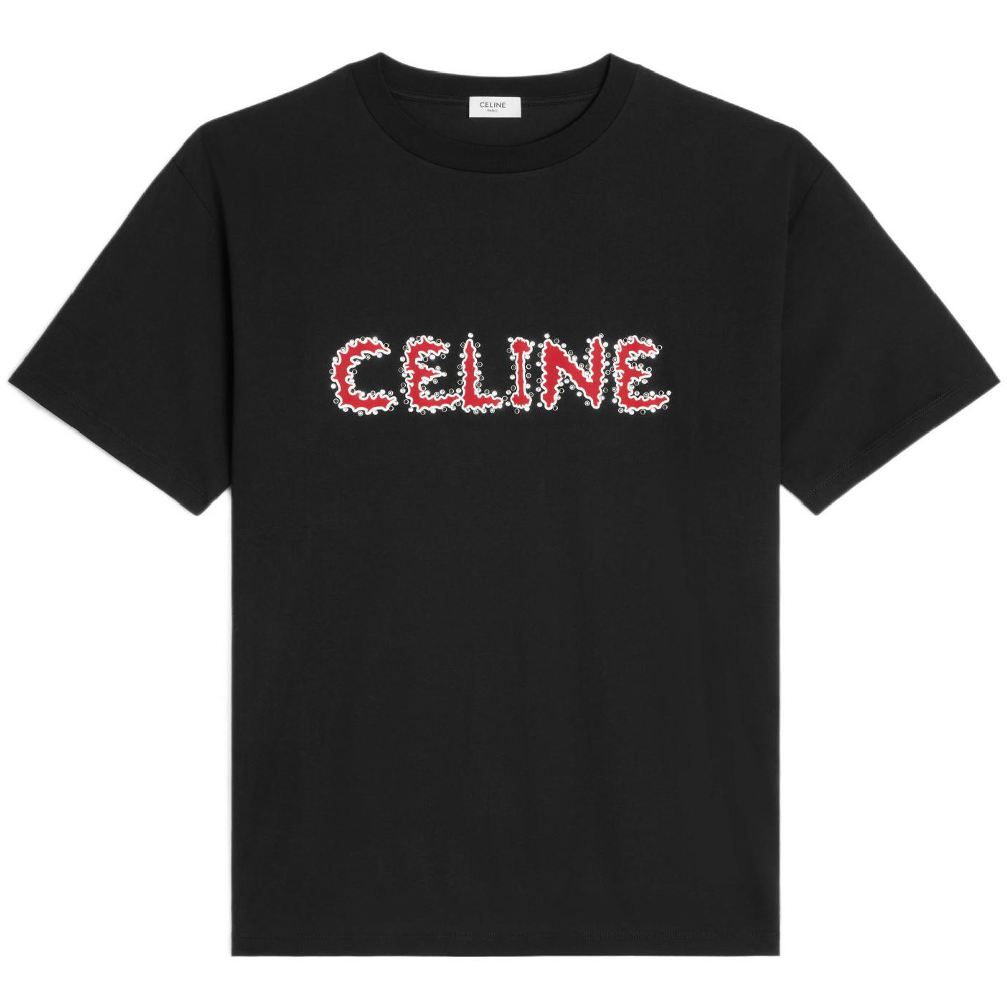 CELINE FW22  Black Cotton Rhinestone Oversized T-Shirt. 2X49F671Q-38BR