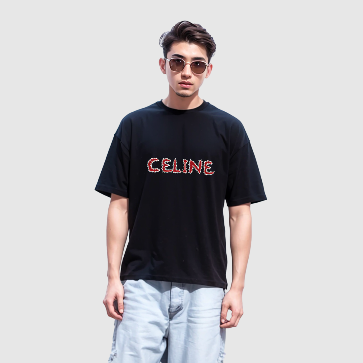 Shop CELINE FW22 黑色棉质水钻宽松版T恤。 2X49F671Q-38BR