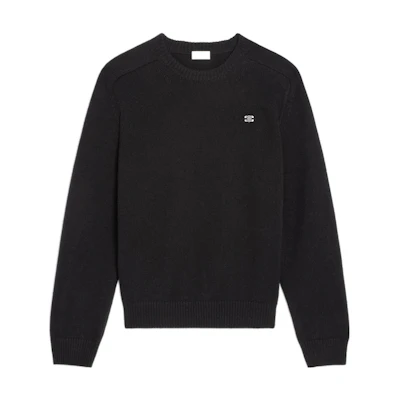 CELINE FW22 Black Wool Cashmere Knit Sweater with Logo Patch. 2AC85048T-38OW