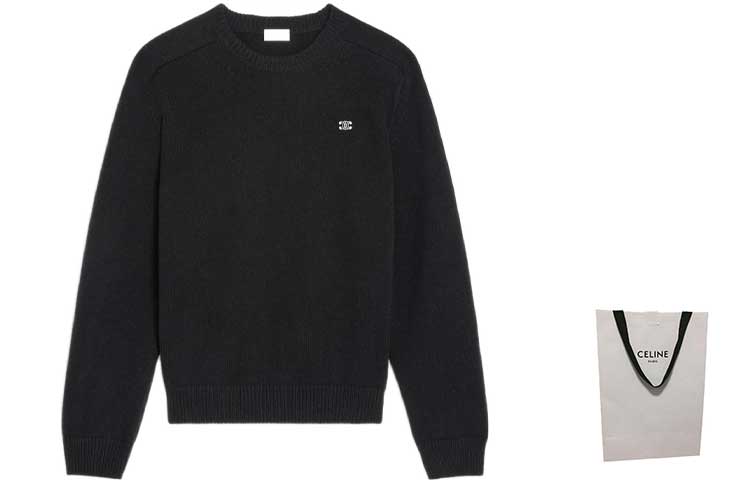 Shop Jersey de Lana y Cachemira Negro CELINE FW22 con Parche de Logo. 2AC85048T-38OW