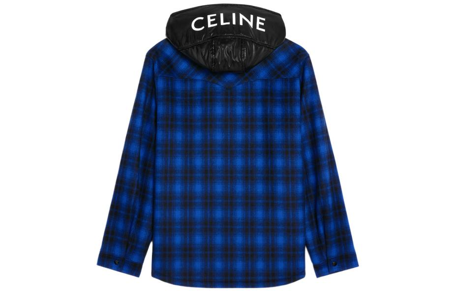 Lookbook CELINE FW22 Baju Kemeja Kotak Biru Bertudung Lengan Panjang. 2W410994R-07RK