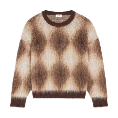 CELINE FW22 Boy Doll Brown Diamond Pattern Fleece Pullover Sweater. 2AA24606S-19BR
